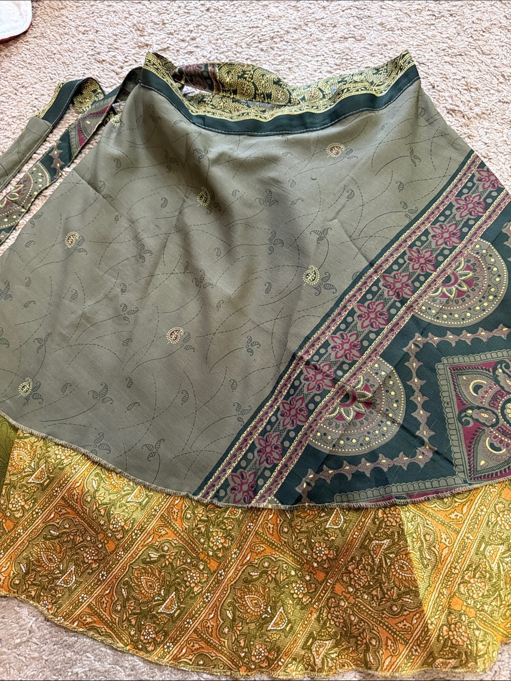 Earthbound One Size Bohemian Wrap Skirt in Olive & Mustard Patterns - Picture 5 of 5